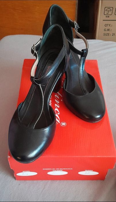 Pantofi cu office cu toc, Catinca, piele, mar. 37