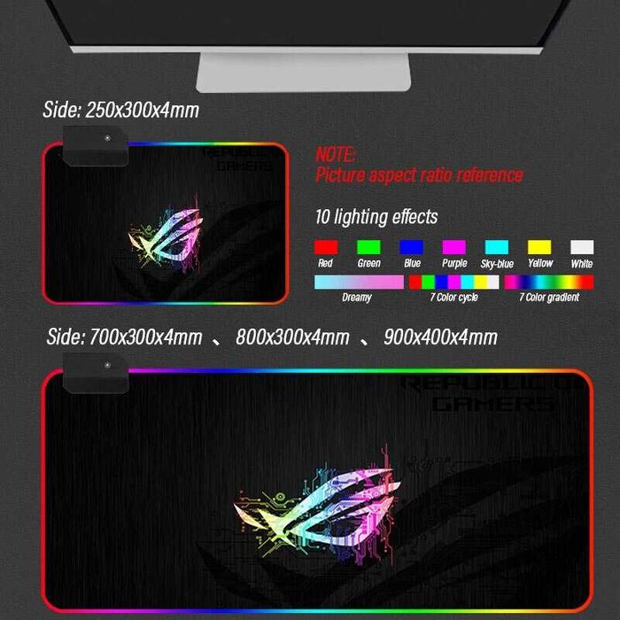 70х30 90x40 ASUS ROG gaming Геймърски пад подложка мишка mousepad RGB