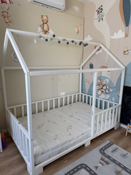 Pat casura oskar Lura, 120x200 pe alb + saltea Ortopedicu pentru copii