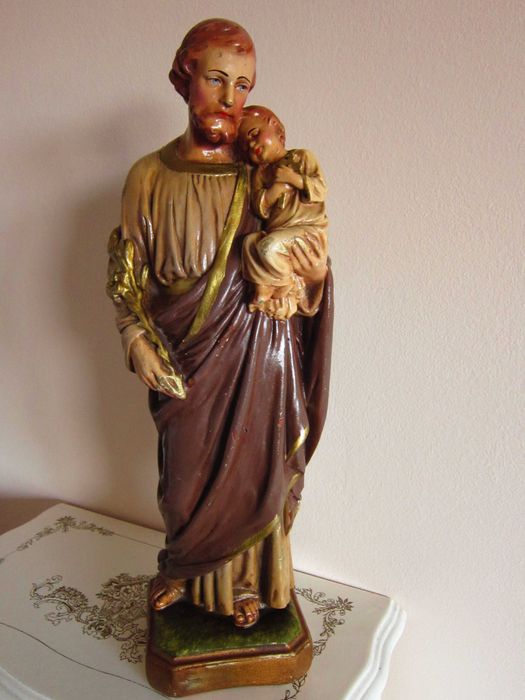 cadou deosebit  rar Sf.Iosif cu pruncul Isus Franta 1950 handmade,31cm