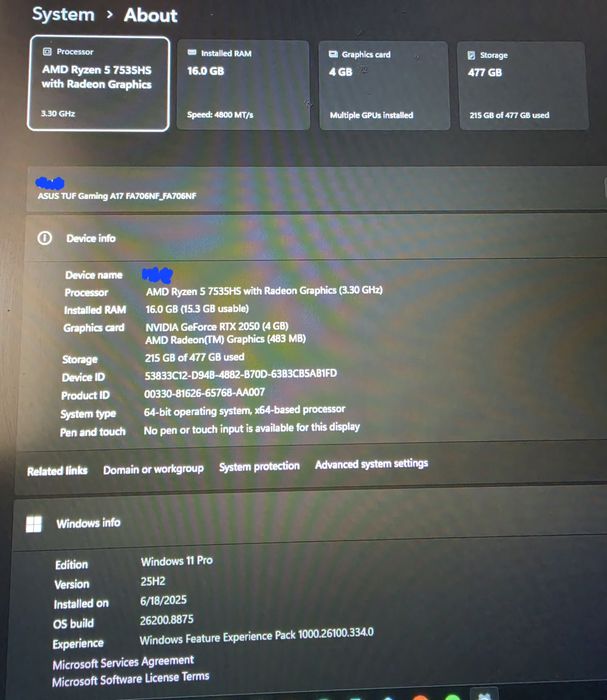 Laptop ASUS TUF Gaming A17 FA706NF 17.3 inch Windows 11 Pro