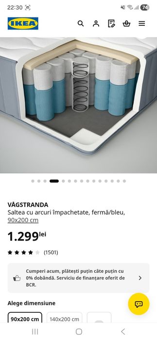 Saltea pat 90x200 cm nouă, Ikea VÅGSTRANDA cu arcuri împachetate, fermă/bleu
90x200 cm
Saltea cu arcuri împachetate, fermă/bleu,
90x200