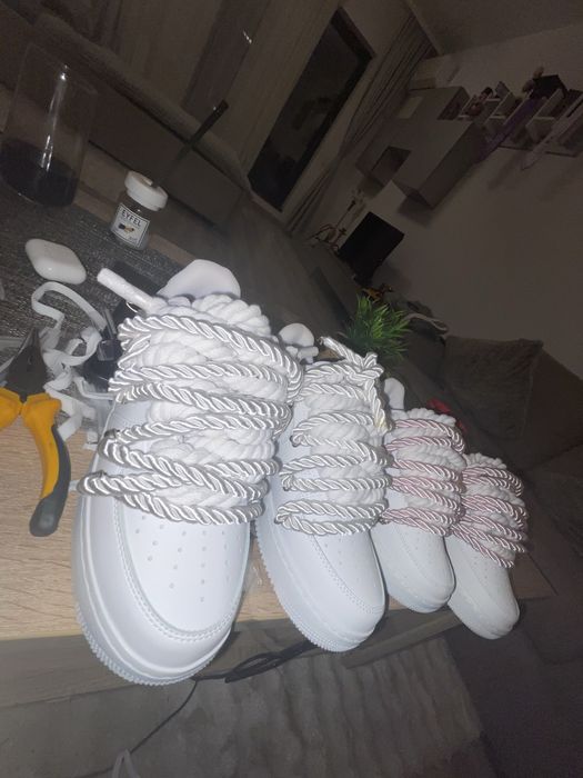 Air force rope laces cu dublu siret alb pe stoc