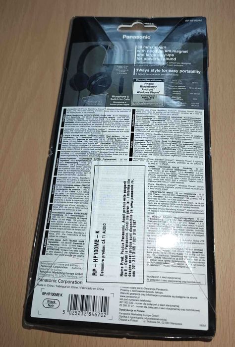 Casti PANASONIC RP-HF100ME-K, Cu Fir, On-Ear, Microfon, negru noi Sigilate