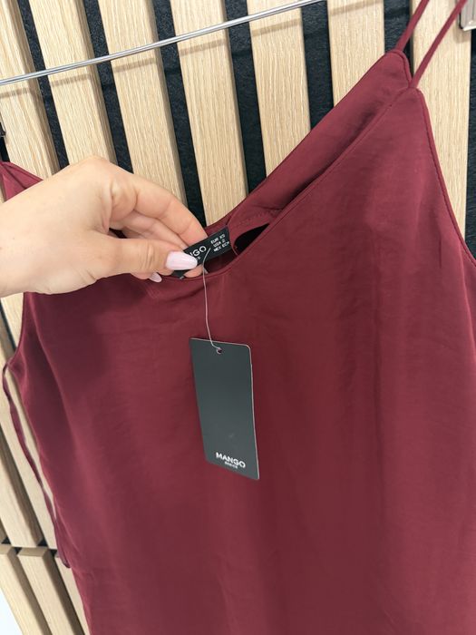 Rochie Mango camasa noapte satinata rosu visiniu