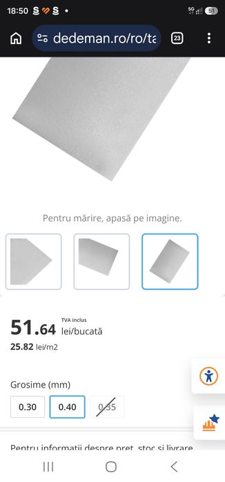 Vand Tabla zincata noua 0.4 mm  1000×2000mm,dețin 100 bucati