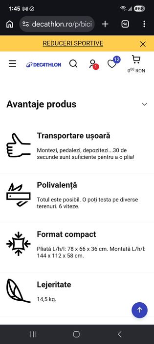 BTWIN Bicicletă pliabilă Fold120 Gri +cauciucuri tip MTB+ accesorii
Bicicletă pliabilă Fold120 Gri