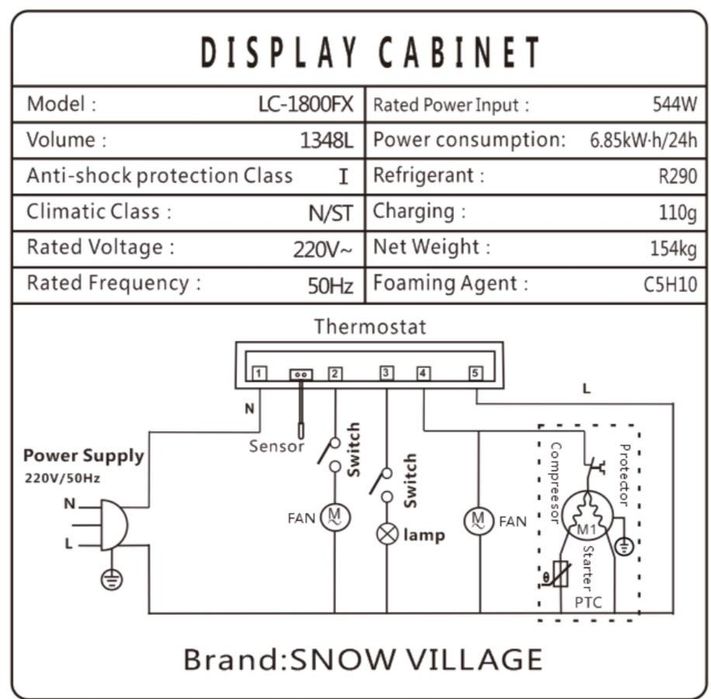 Витринный холодильный шкаф SNOW VILLAGE LC-1200FX
