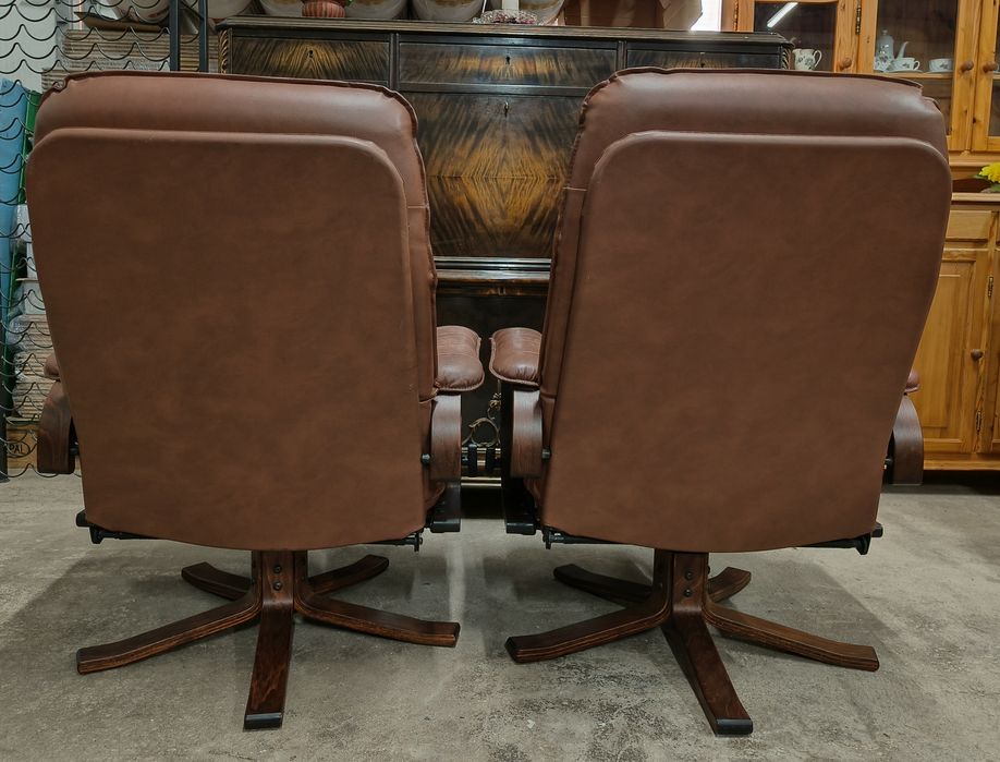 Relax кресло с отоманка от естествена кожа