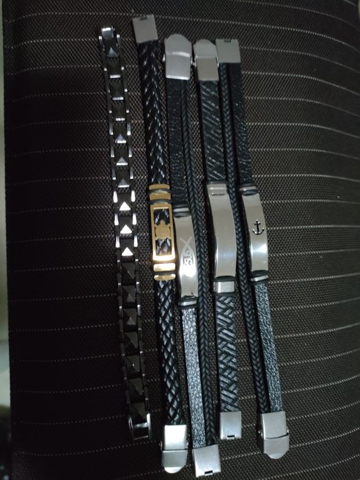 Brățară piele naturala + inox Stanley steel, lănțișoare inox ,etc