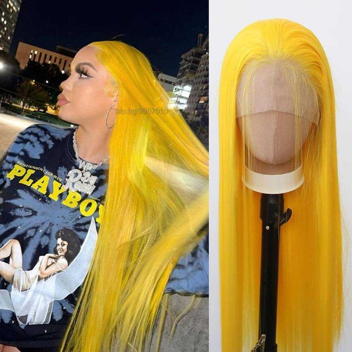 Дълга права жълта перука с дантела 13x4 - ефектен и модерен стил