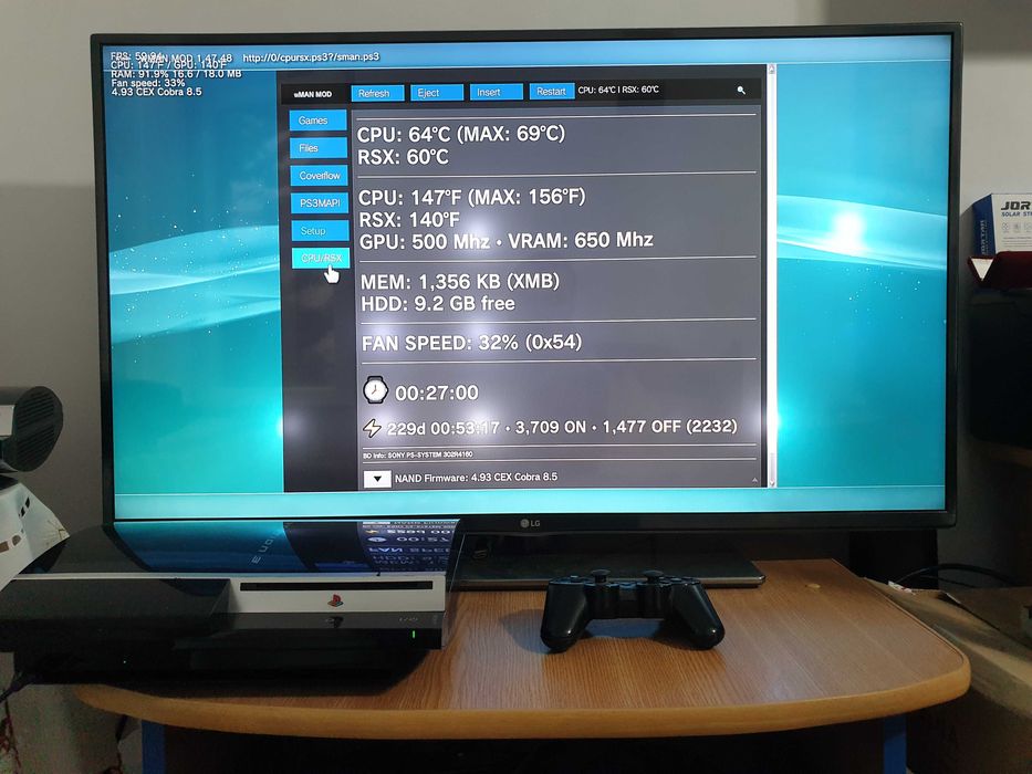 PS3 modat CFW 250 GB + 30 jocuri (GTA V, Red Dead, God of War, NFS)