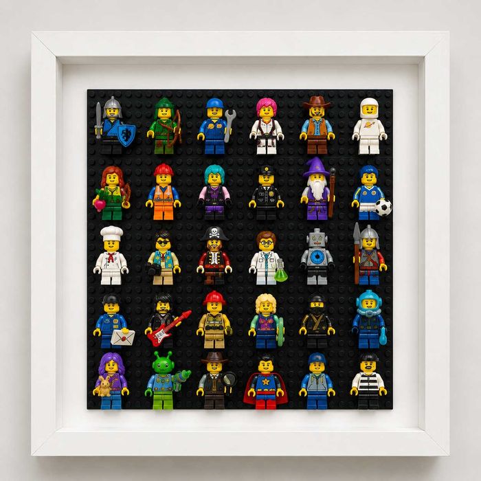 Ramă albă din lemn – suport expunere figurine și colecții lego