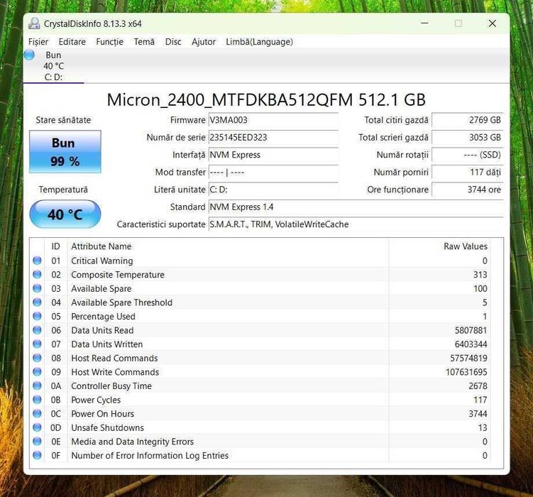 SSD 512GB M.2 NVME 2280 Micron 2400 PCIe Gen 4 X4 viteze 4200MB/s impecabil viata 99%!