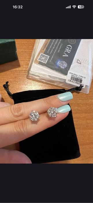 Пусеты с муассанитом. 2 карата. Новые.