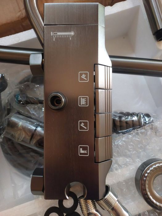 Sistem de duș tip coloană, Baterie și Țevi din Inox Gri-Antracit, Nou