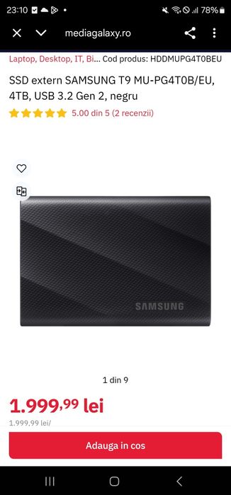 SSD extern SAMSUNG T9 MU-PG4T0B/EU 4TB USB 3.2 Gen 2, negru