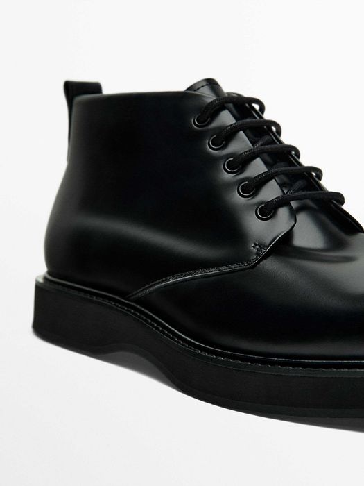 Ghete derby 45 lace up Massimo Dutti NOI piele naturala moale negru