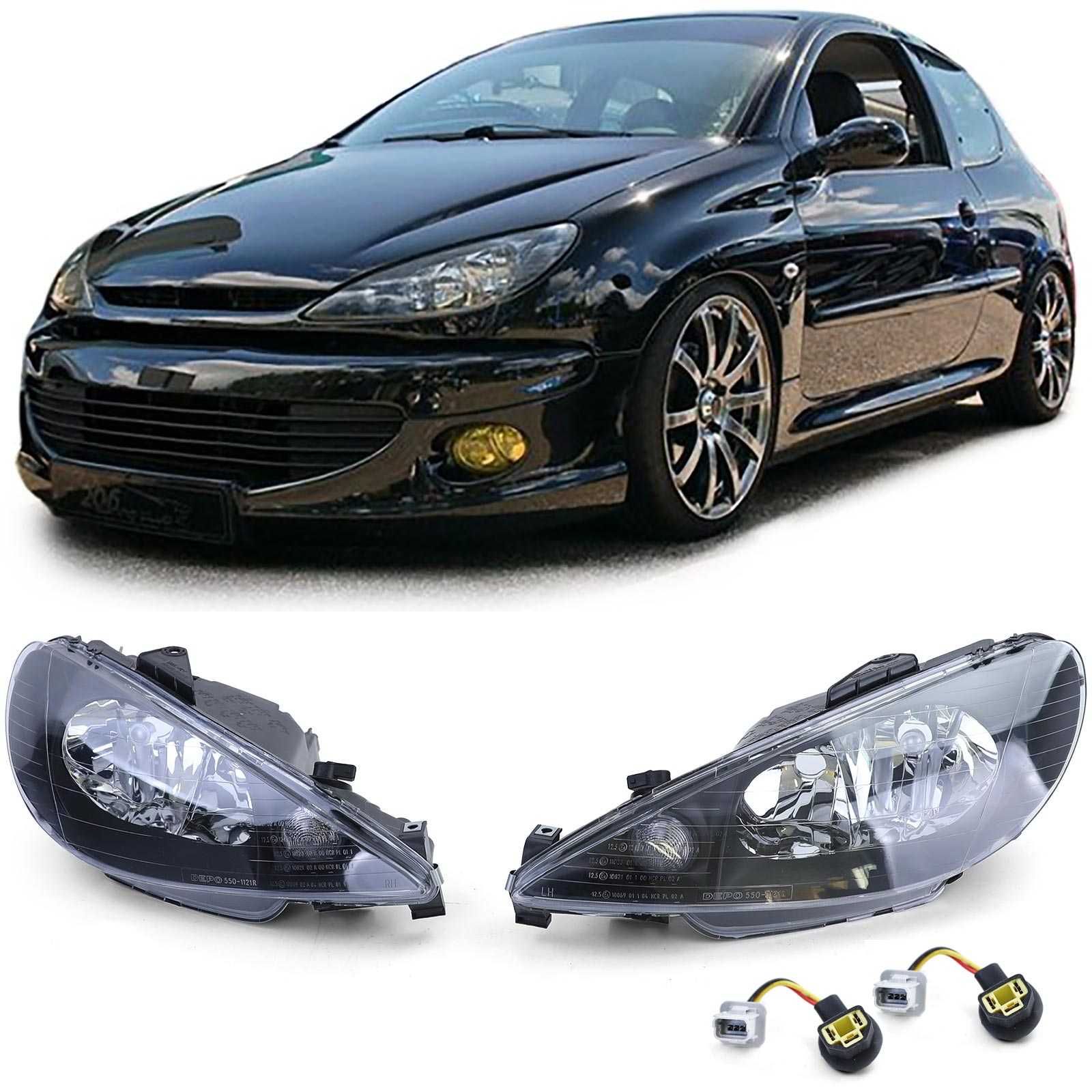 Фарове Тъмни Опушени Пежо 206 Тунинг Комплект Нови Peugeot 1998-2006' с ...