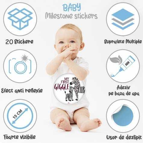 Pachet Paturica Foto Bebelusi cu 20 Stickere 'My First' si 20 'Funny'