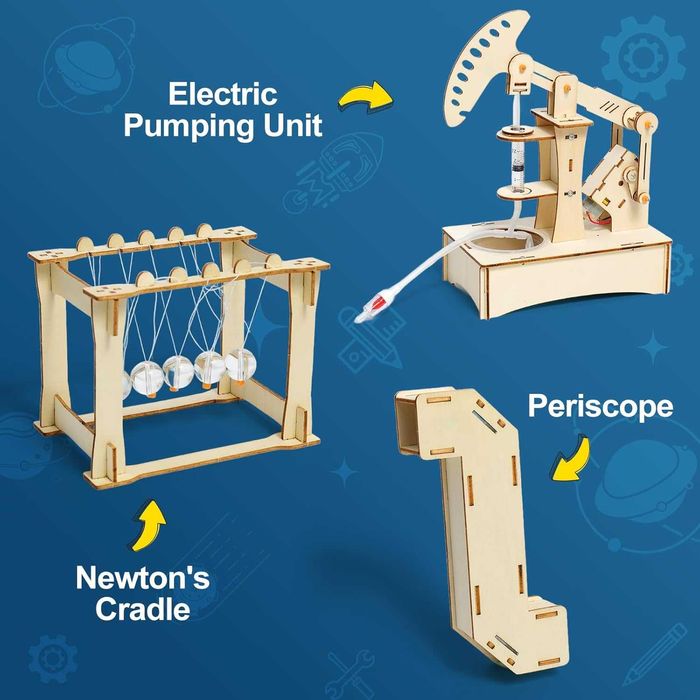 6 в 1 STEM научни комплекти за деца, комплекти за дървени конструкции, научни проекти за деца 8-12 г