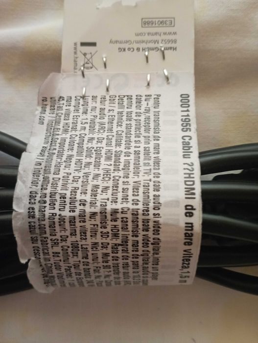 Cablu Hama Standard HDMI ,Lungime
1,5 m ,nou cu eticheta
