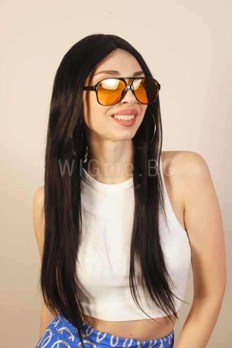 Дълга черна перука от ЕСТЕСТВЕН косъм Маделин