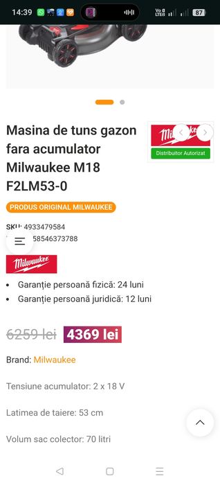 Mașina se tuns iarbă milwaukee atenție lama de 53 cm