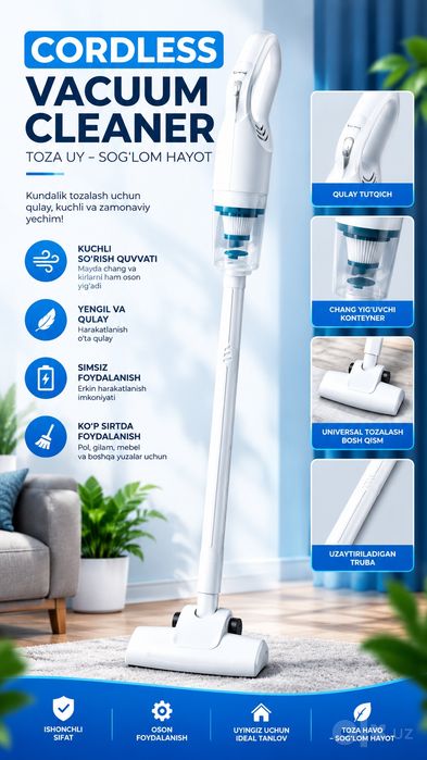 Simsiz mini changyutkich — avtomobil va mebel uchun
Avtomobil salon