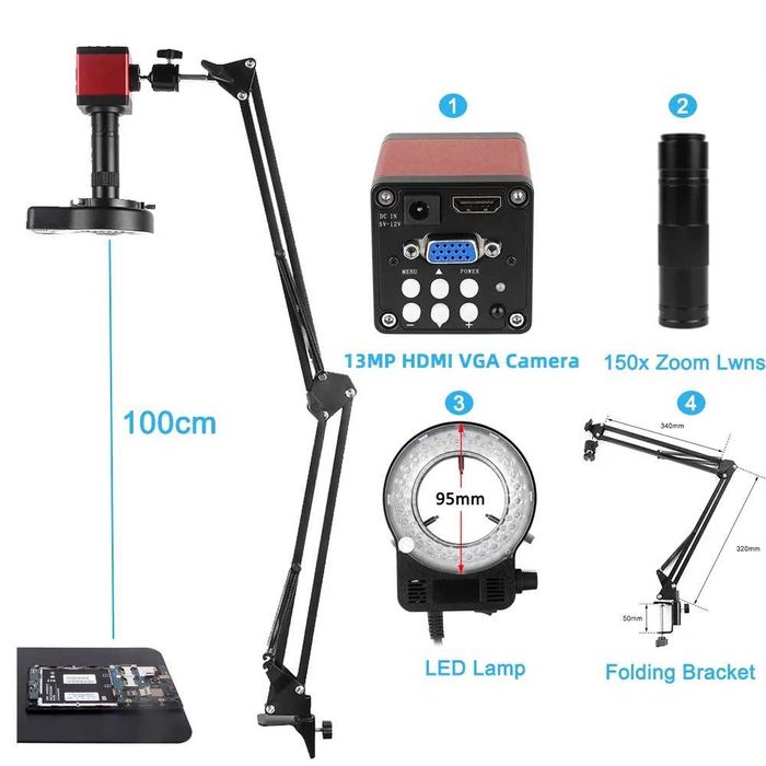 Microscop digital 1080P HDMI USB 150X Zoom  SMD electronica