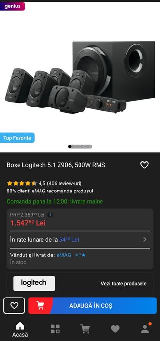 2 Seturi boxe profesionale(Boxe Logitech Z906+Boxe JRH 1500W)