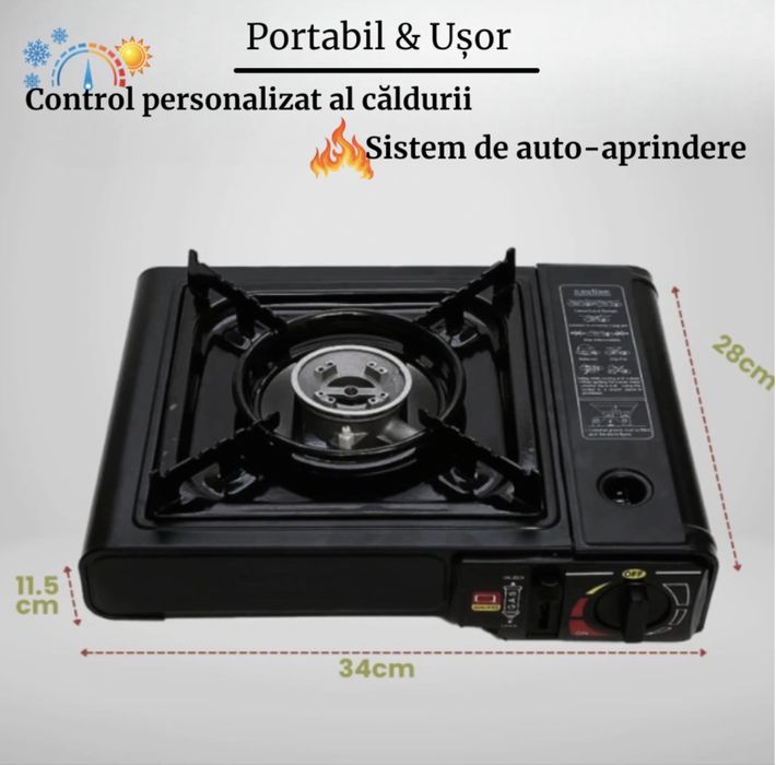 Aragaz Camping Portabil aprindere automata cu 2 rezerve butelie ideal pentru drumetii camping gratar pescuit