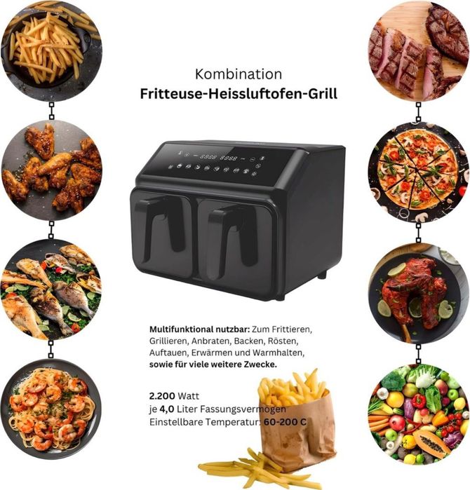 Двоен фритюрник с горещ въздух Michelino 4+4 2200W