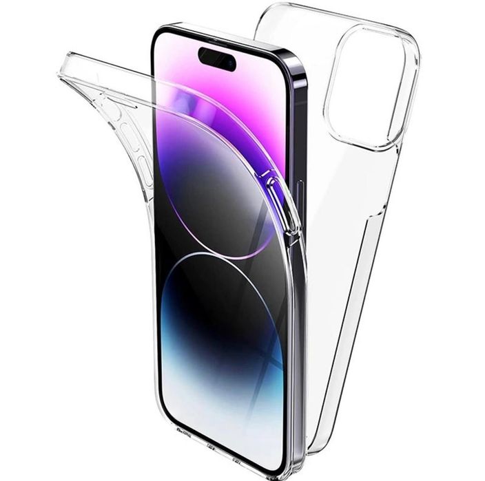 Husa 360 grade, Full cover, Fata + Spate, Apple iPhone 15 pro  , Policarbonat si Silicon, Transparenta