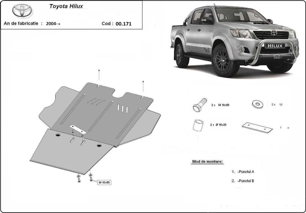 Метална кора TOYOTA HILUX VI 2004-2015 - под двигател,ск.кутия,дифере