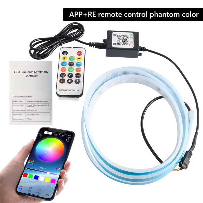 120 см 150 см RGB LED Диодна лента за преден капак, мобилно приложение