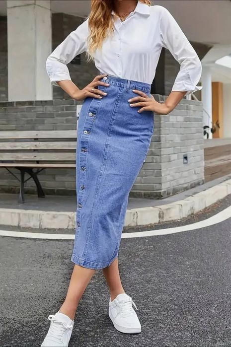 Модная Джинсовая юбка миди