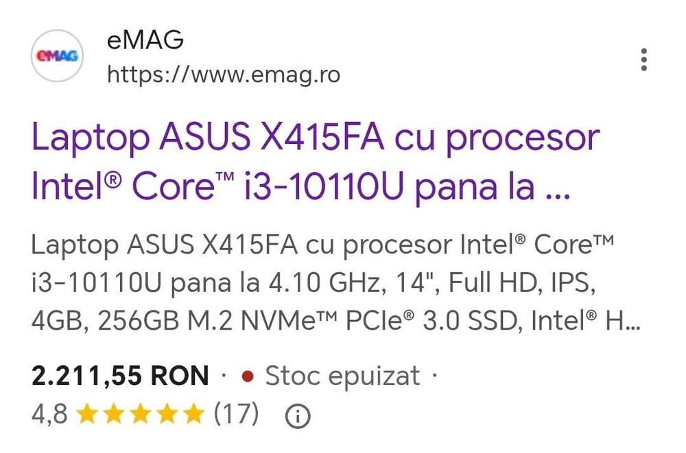 Laptop Asus X415FA-EB037, 14inch, Intel Core i3-10110U, 4GB, 256GB SSD