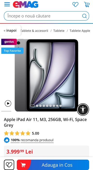 Apple iPad Air 11, M3, 256GB, Wi-Fi, Space Grey, garantie, sigilata