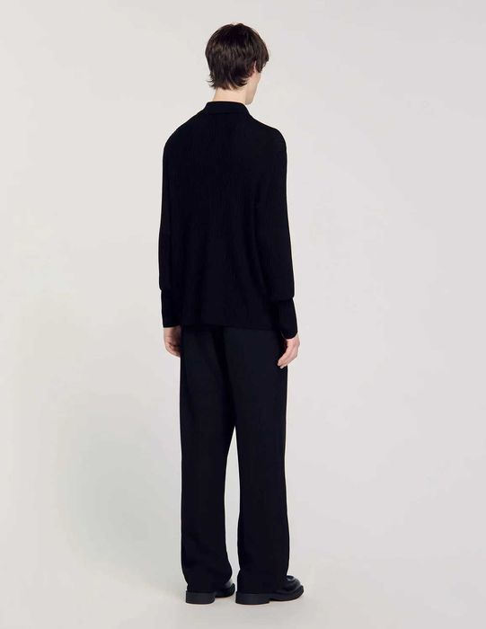 Sandro, Cămașă de lână din tricot reiat, Negru, M