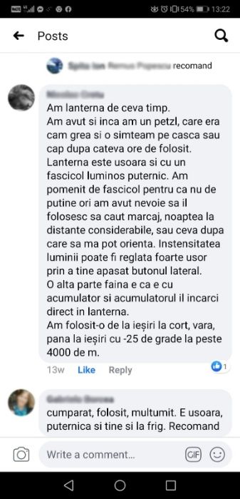 Lanterna frontala 1000 lumeni