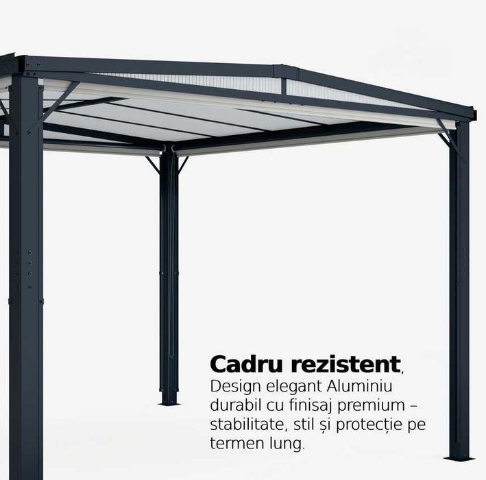 Pergolă Aluminiu 3×3 m Cortina cu pereti laterali retractabili Pavilion Acoperis policarbonat