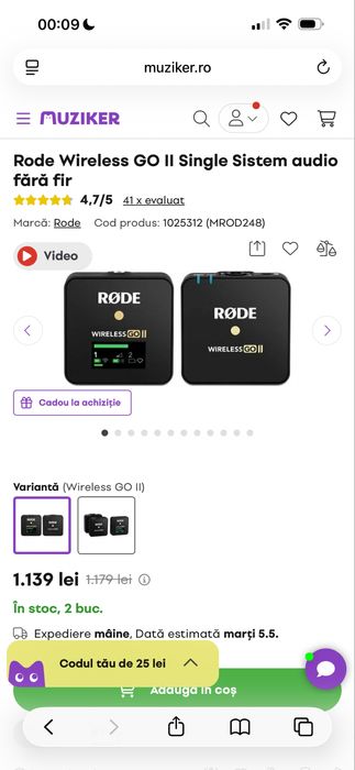 Rode Wireless GO II Single Sistem audio fără fir
