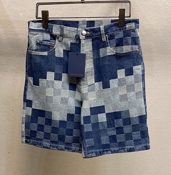 Pantaloni scurți din denim în patratele Louis Vuitton