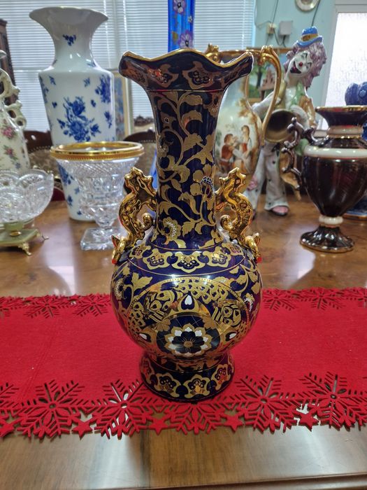 Уникална антикварна порцеланова ваза кобалт с позлата
