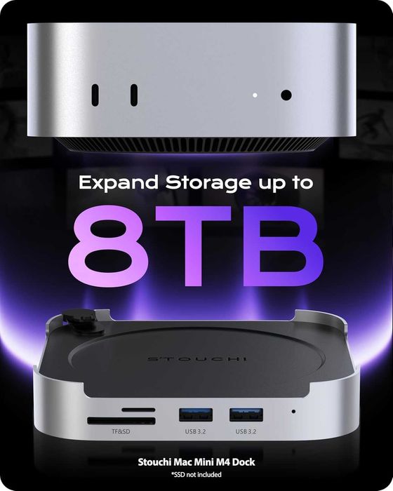 Докинг станция Stouchi за Mac mini M4 с корпус за NVMe SSD, 4K/60 HDMI