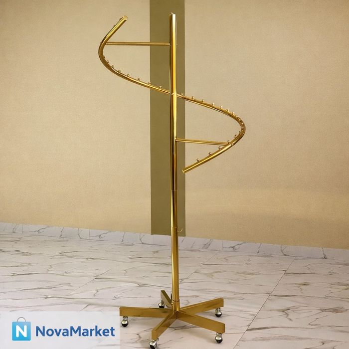 Вешалка для одежды спиральная напольная 180×70 см, золотая