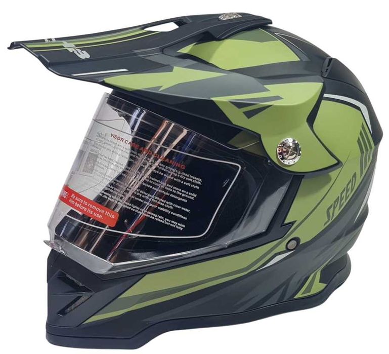 Крос каска за мотор, мотокрос, ендуро и АТВ - черно-зелен мат - размер М и L
