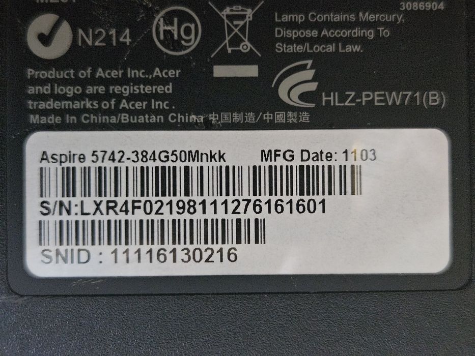 Acer aspire 5742-384g50mnkk