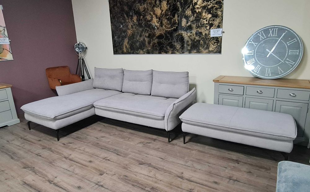 Сив ъглов диван от плат и табуретка "Alexis"